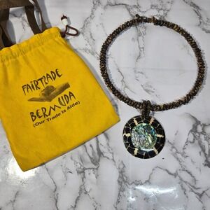 Fair Trade‎ Bermuda Beaded Necklace Abalone Shell Pendant - Boho Hippie Style